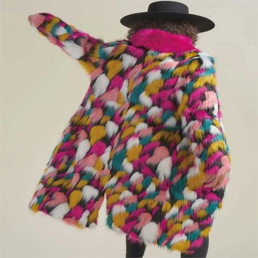 womens fur faux fur rainbow colorful faux fur coat womens