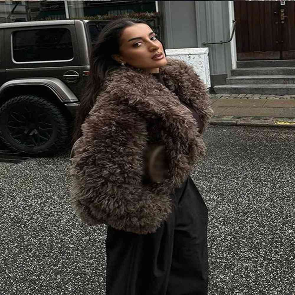 womens fur faux fur winter new dark brown warm fluffy