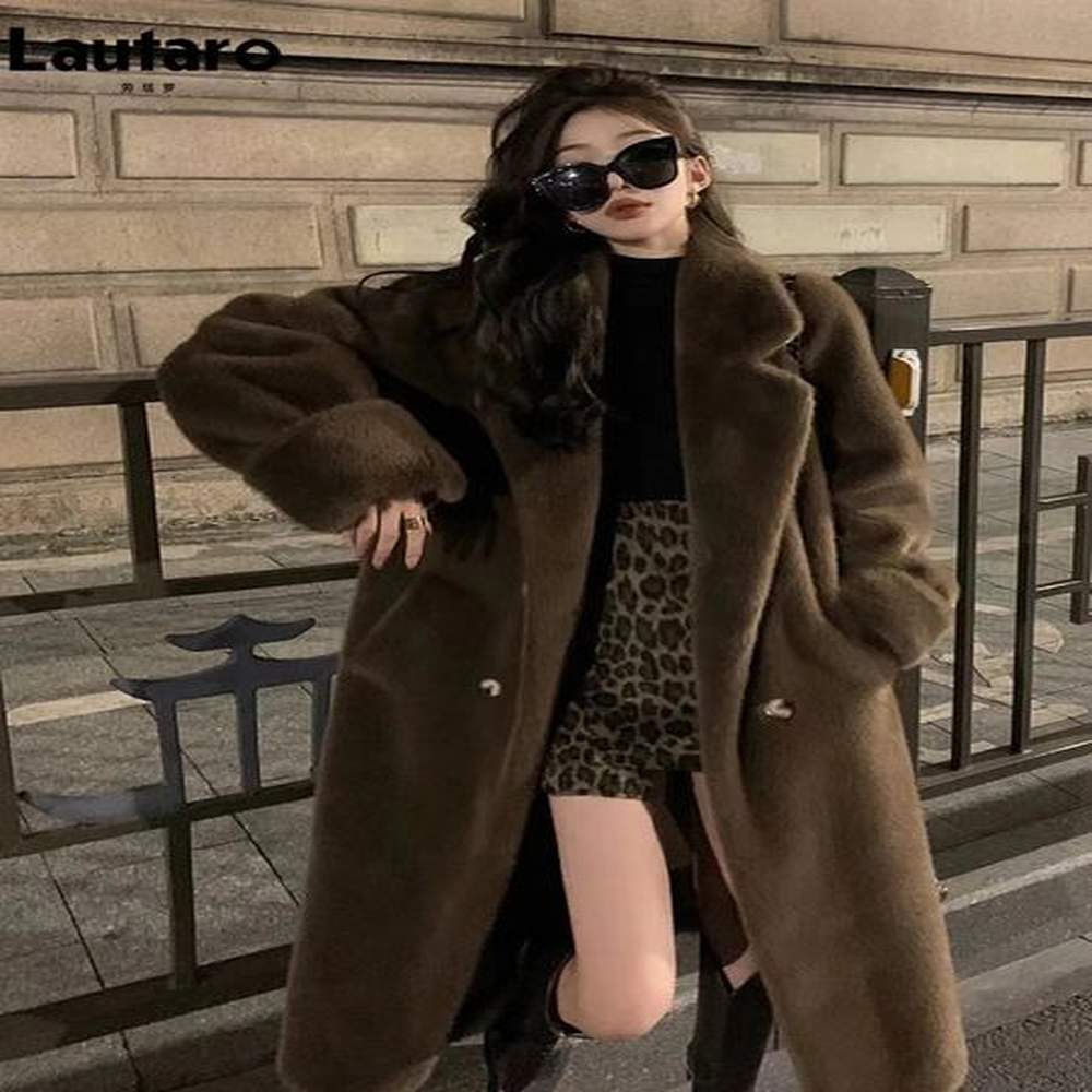womens fur faux lautaro autumn winter long black warm thick
