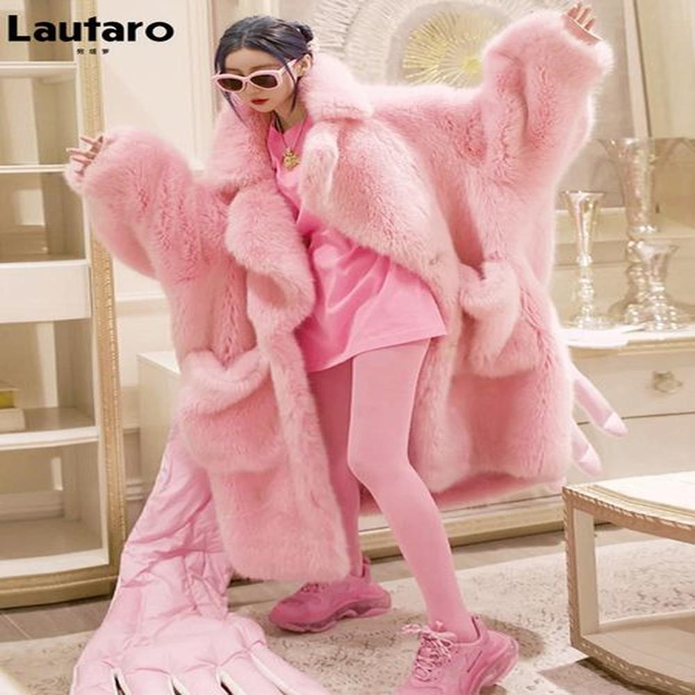 womens fur faux lautaro winter long oversized pink thick warm