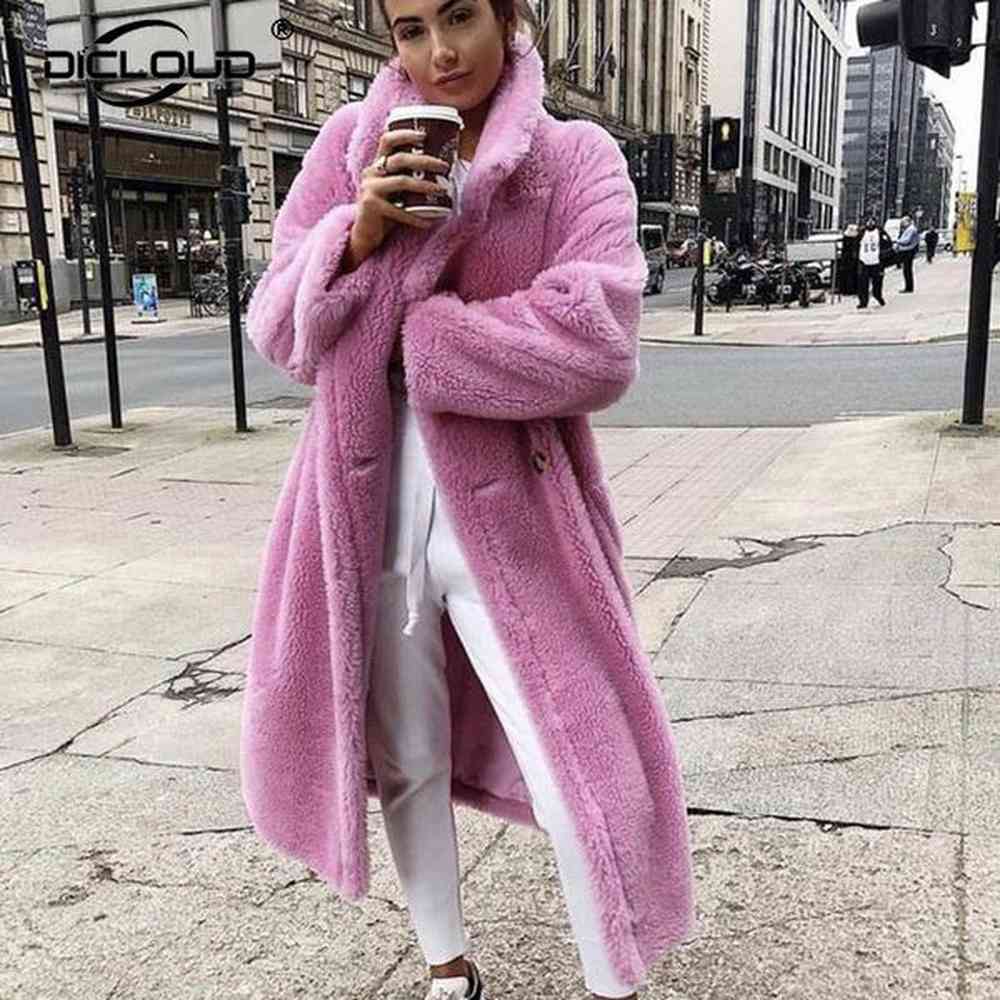 womens fur faux pink long jacket coat women winter