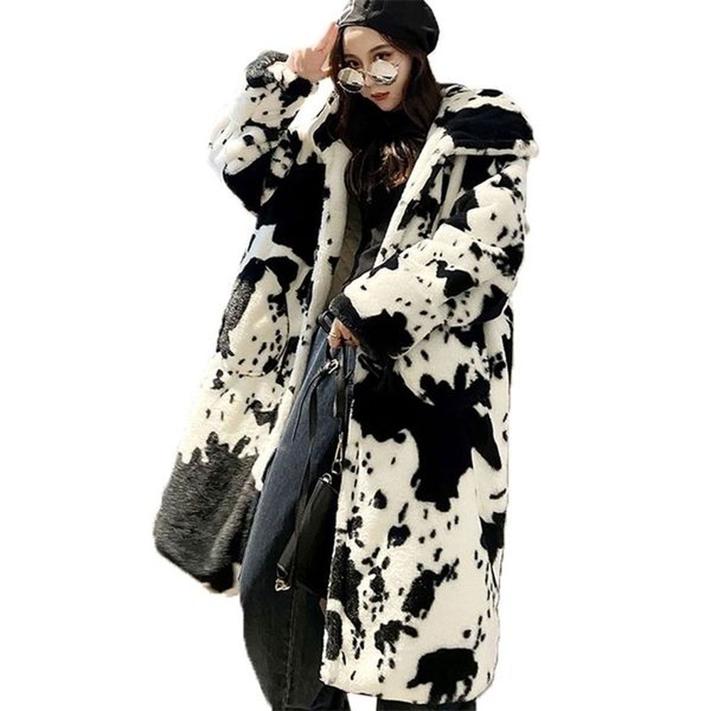 womens fur faux winter parka jacket women thickened cow pattern