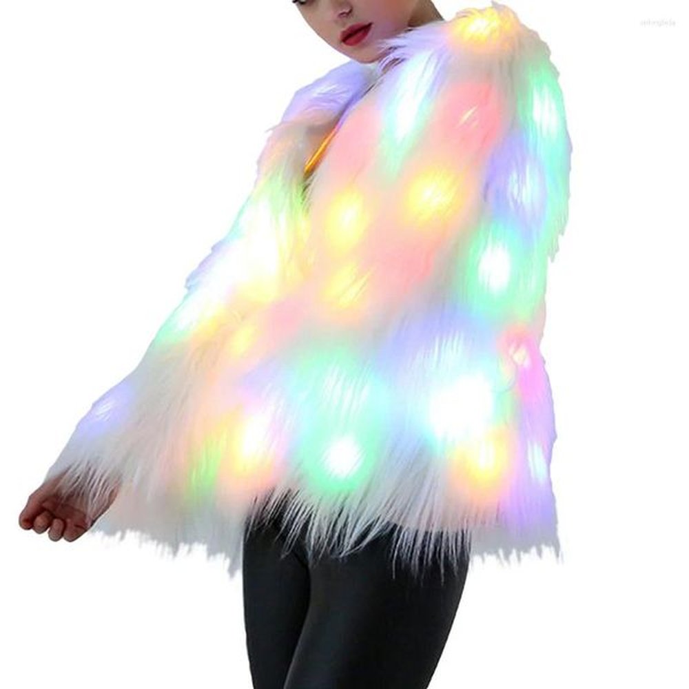 womens fur led jacket light up coat flash costume with