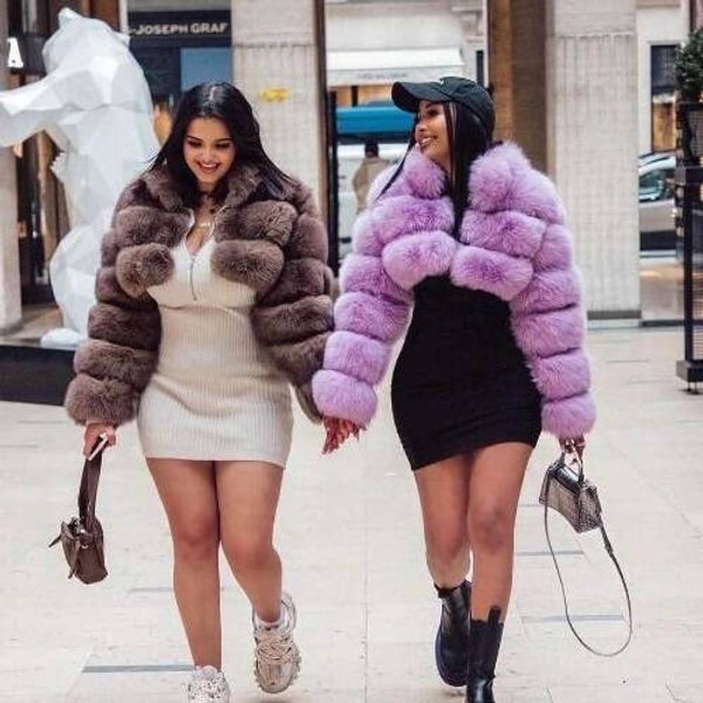 womens fur versatile stand up collar zipper short long