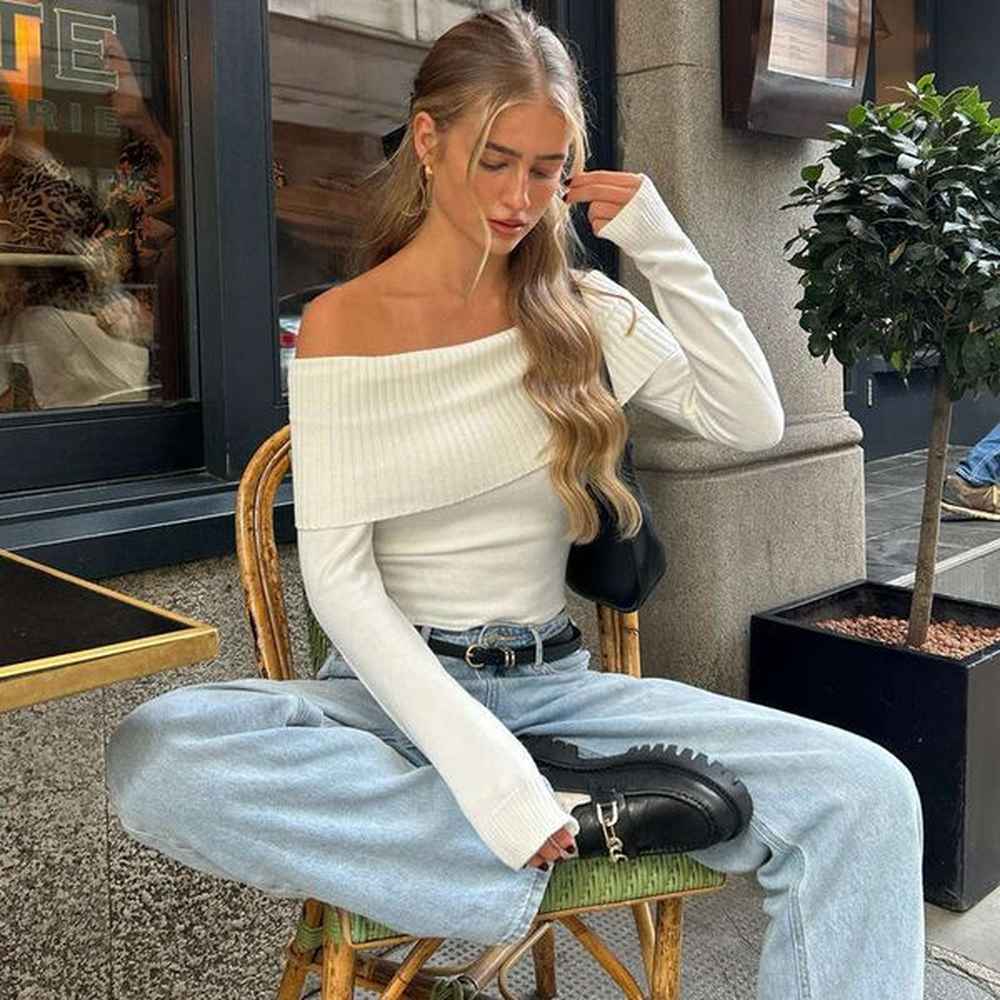 womens gentle fashion street one shoulder thread knitted sexy slim