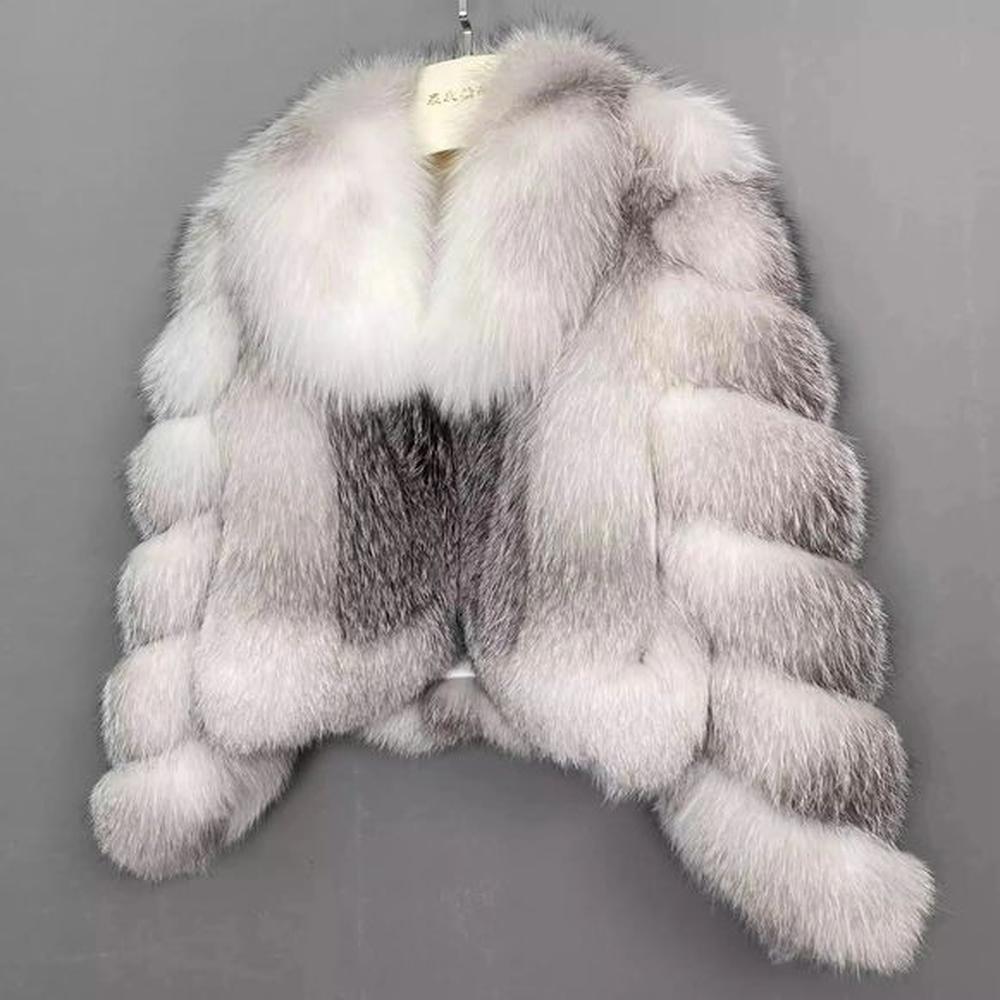womens genuine leather fox fur coat long sleeved y natural