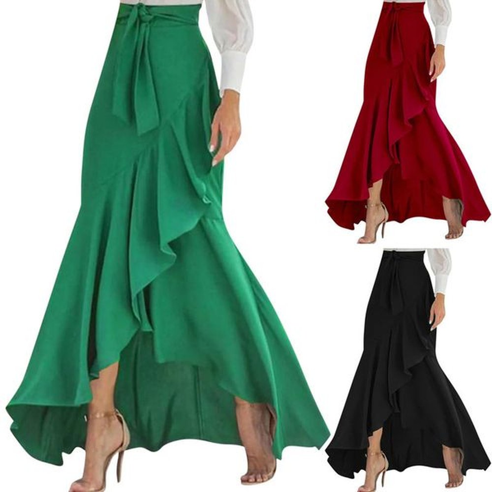 womens high waist skirt ruffle hem back elastic mermaid prom