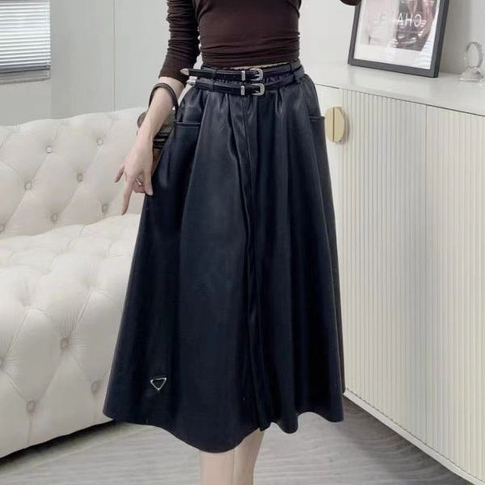 womens high waist triangle length belt big skirt fashion leather