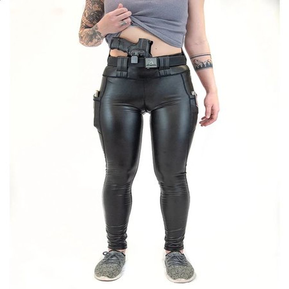 womens high waisted matte leather pants with side pockets womens