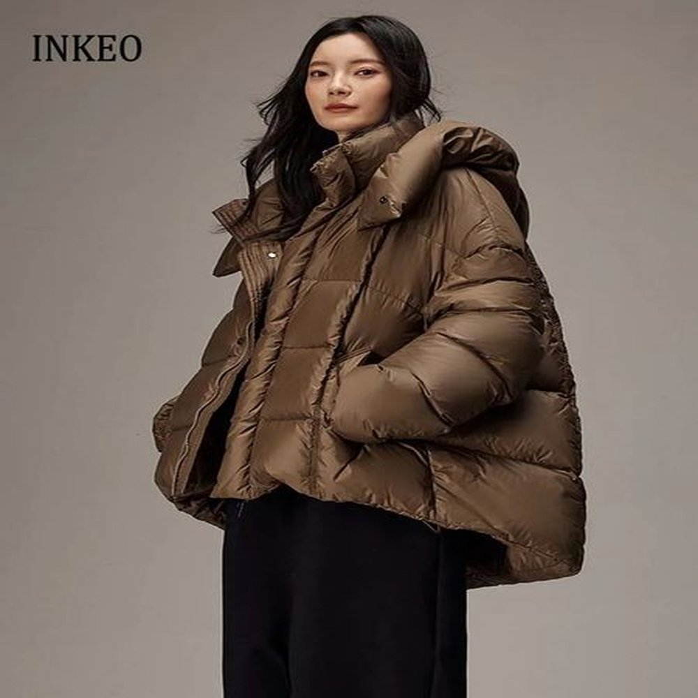 womens hooded jacket with oversized fluffy winter irregular cushioning jacket