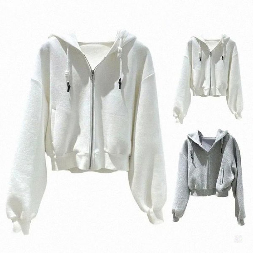 Women's Hoodies Elastic Cuff Jacket Women Loose Short Hoodie Letter Print Thick Zip Up Drawstring Hooded Cardigan