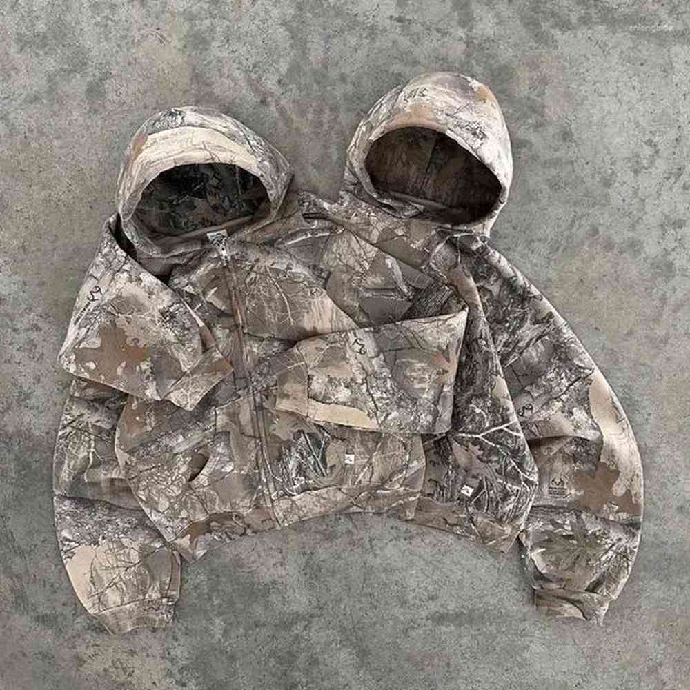 womens hoodies hoodie harajuku retro camouflage pattern oversized zipper hooded