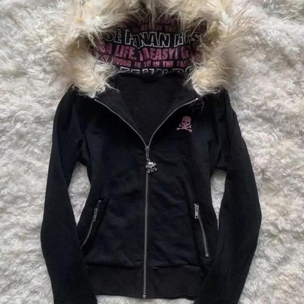 womens hoodies street american retro black slim fit hoodie zipper