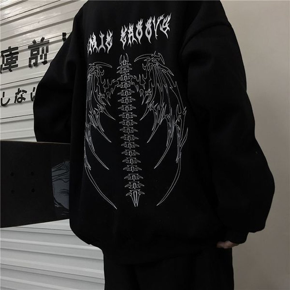womens hoodies sweatshirts autumn punk black sweatshirts tops gothic grunge