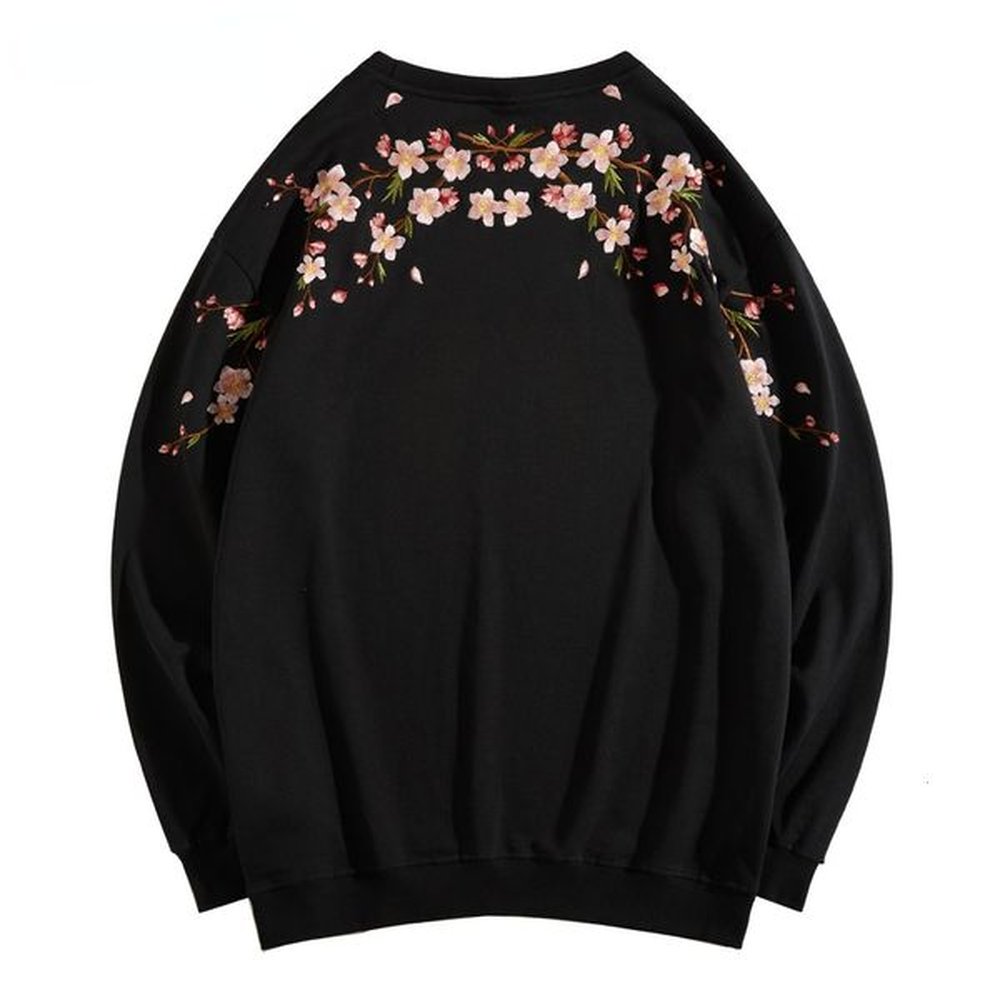womens hoodies sweatshirts blossom embroidered harajuku streetwear men pullover black