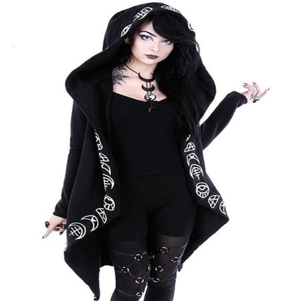 womens hoodies sweatshirts gothic punk black long autumn moon print
