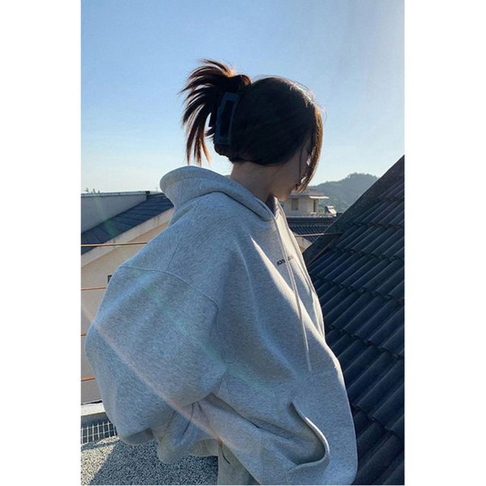 womens hoodies sweatshirts korean fashion grey fleece thicken baggy pullover