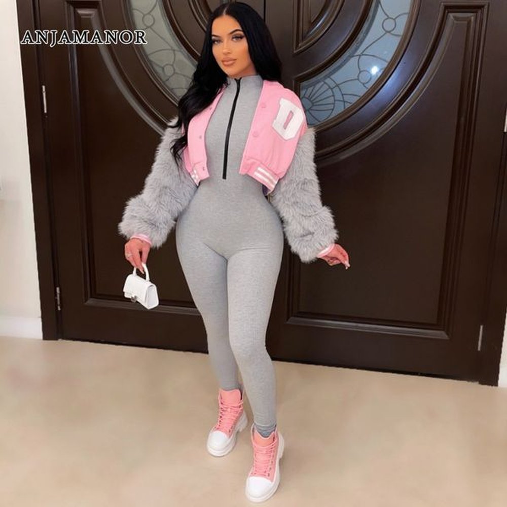 womens jackets anjamanor d letter fur sleeve sport jacket women