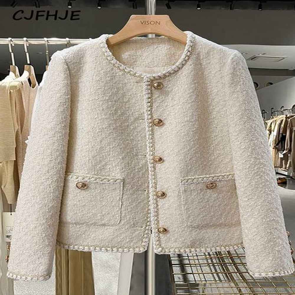 womens jackets cjfhje elegant spring autumn round neck woolen coats