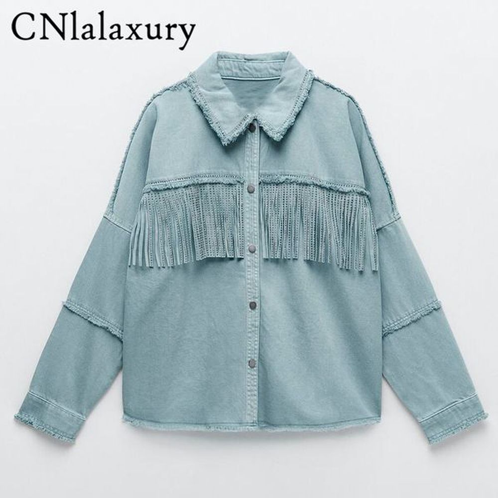 womens jackets fashion women oversized frayed with fringe denim jacket