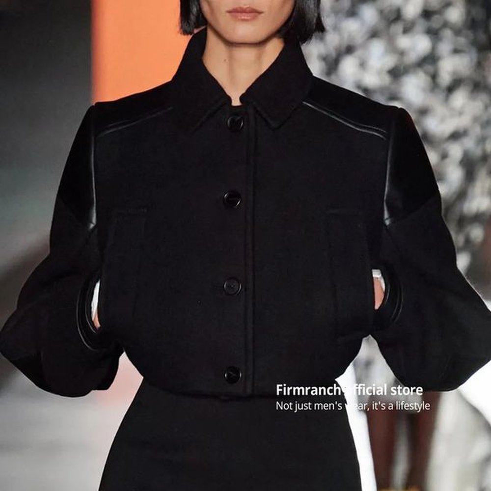 womens jackets firmranch black womens short woolen jackets splicing pu