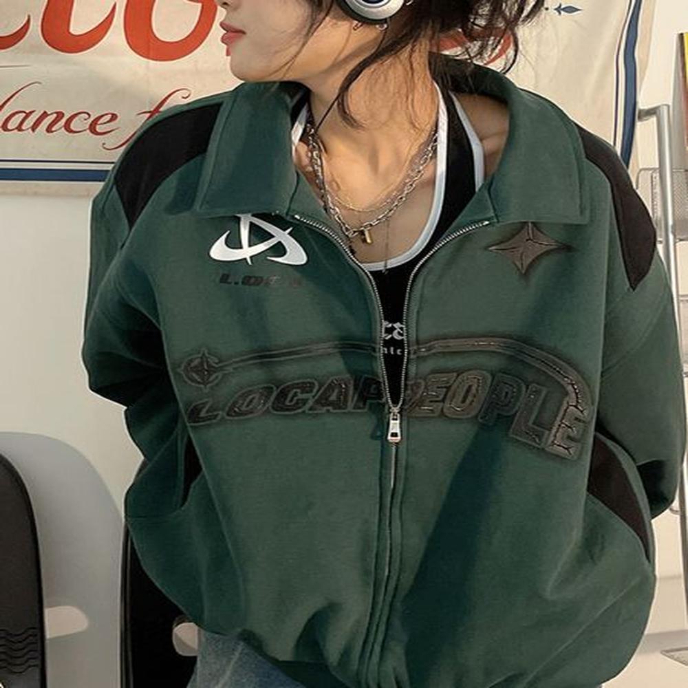 womens jackets letter print zipper jacket women american retro street