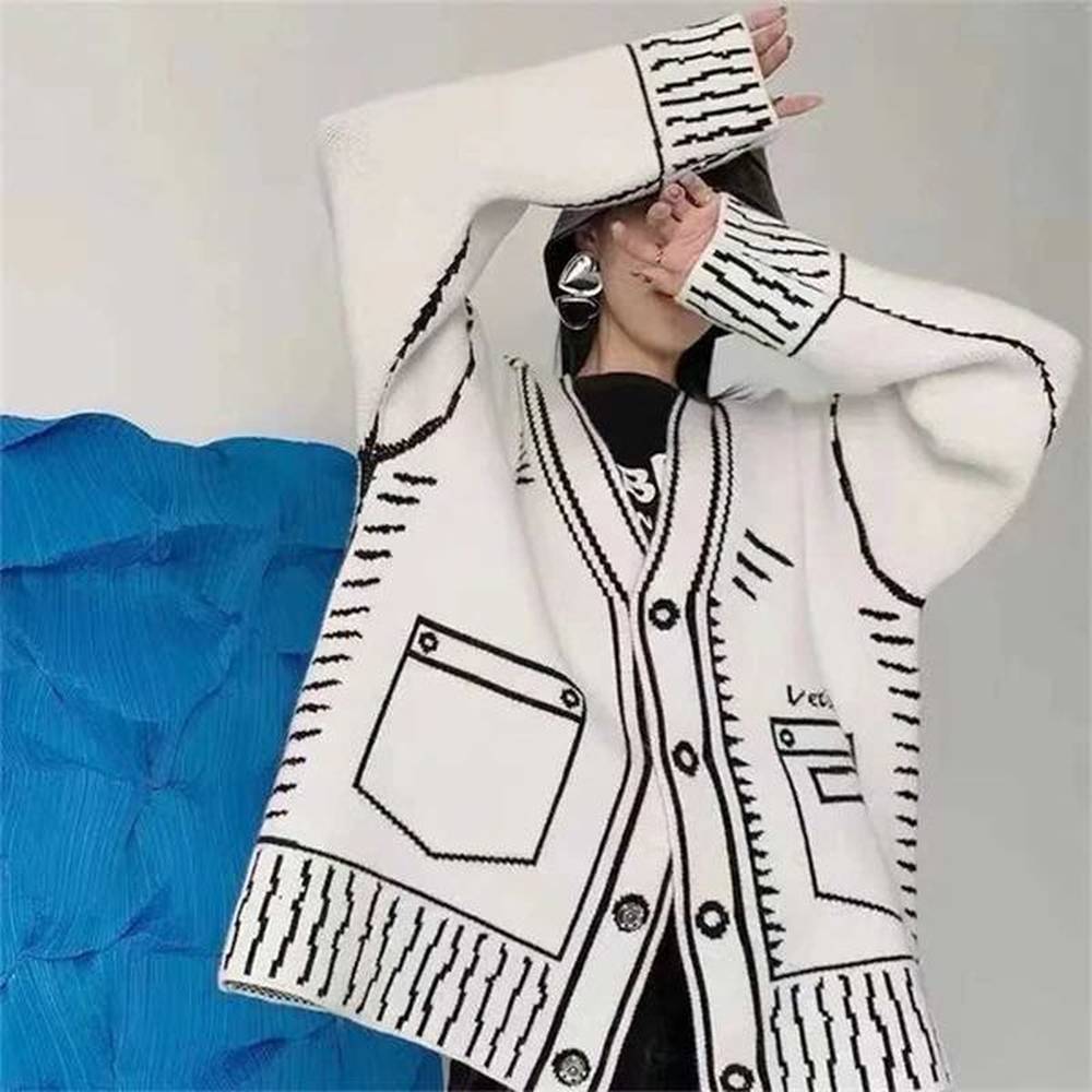 womens jackets printed graffiti cardigan wool sweater womens long slip