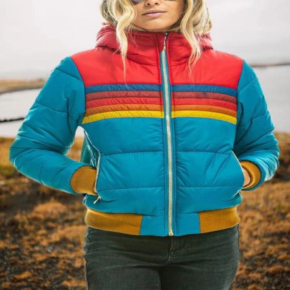 womens jackets rainbow printed jacket winter hooded cotton padded coats