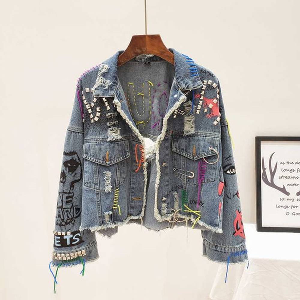 womens jackets spring autumn new women street fashion graffiti denim