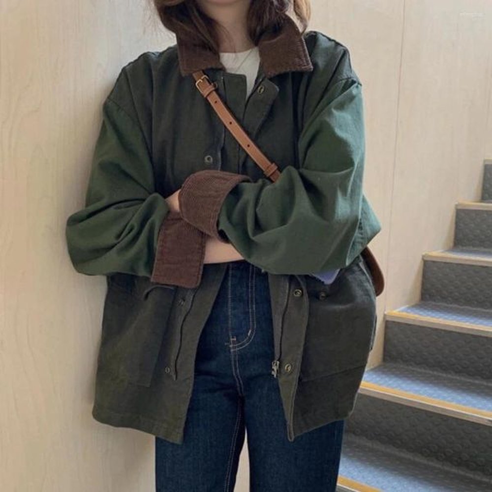 womens jackets vintage patchwork turndown collar corduroy jacket coat autumn