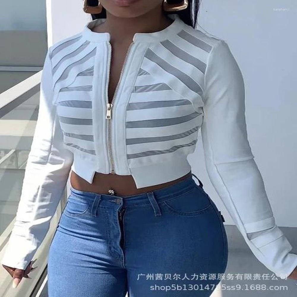 womens jackets white jacket sheer mesh zip front long sleeve