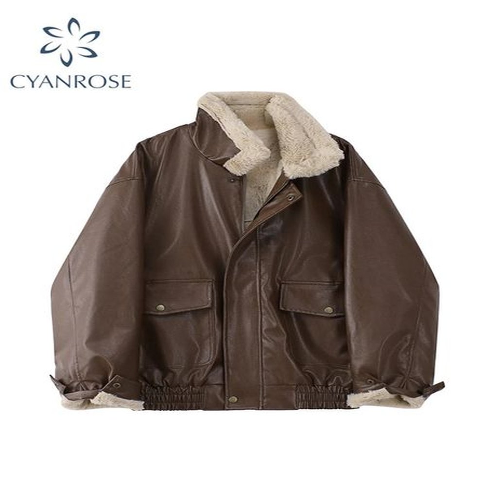 womens jackets winter womens fur leather jacket long sleeved loose