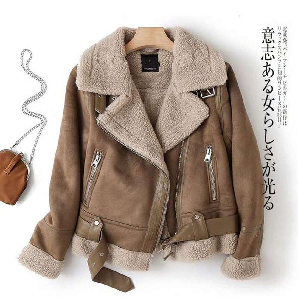 womens jackets women vintage suede fur motorcycle belt zippers faux