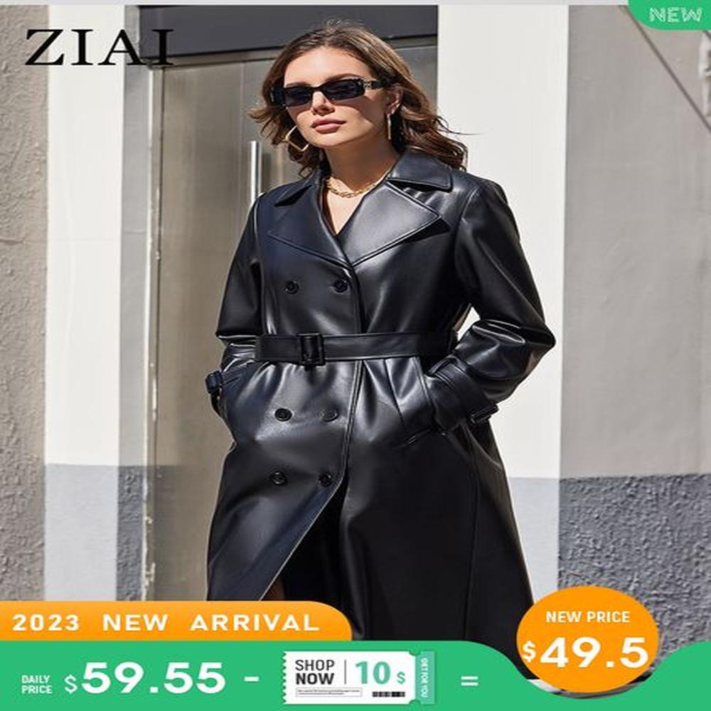womens jackets ziai spring long oversized black faux leather trench