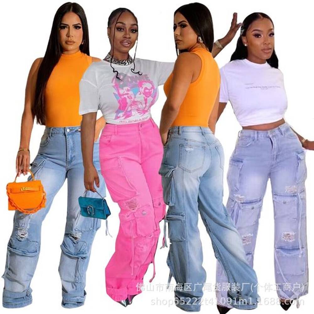 womens jeans denim straight wide leg women high waist loose
