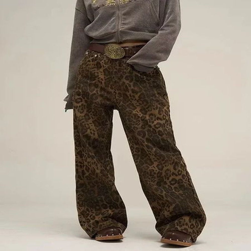 womens jeans houzhou tan leopard women denim pants female oversize