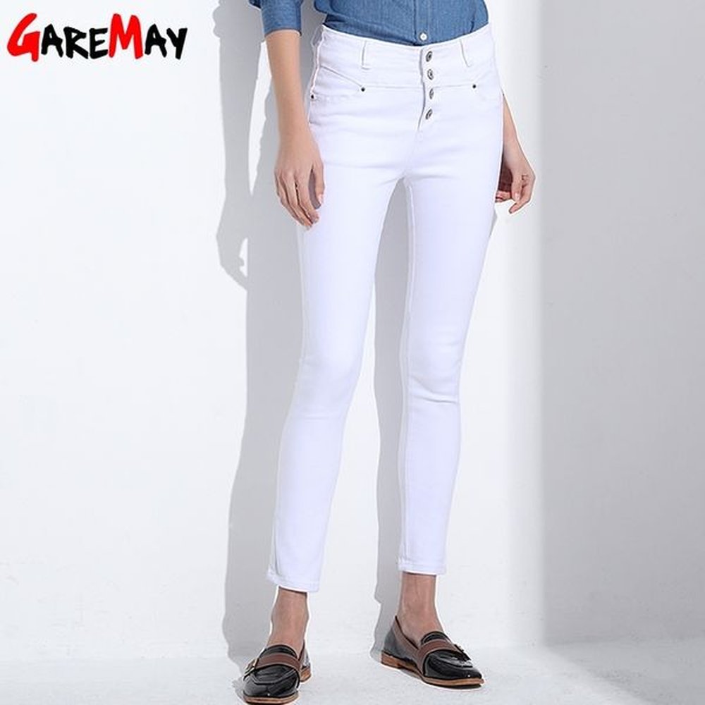 womens jeans korean femme femininas white denim high waist pencil