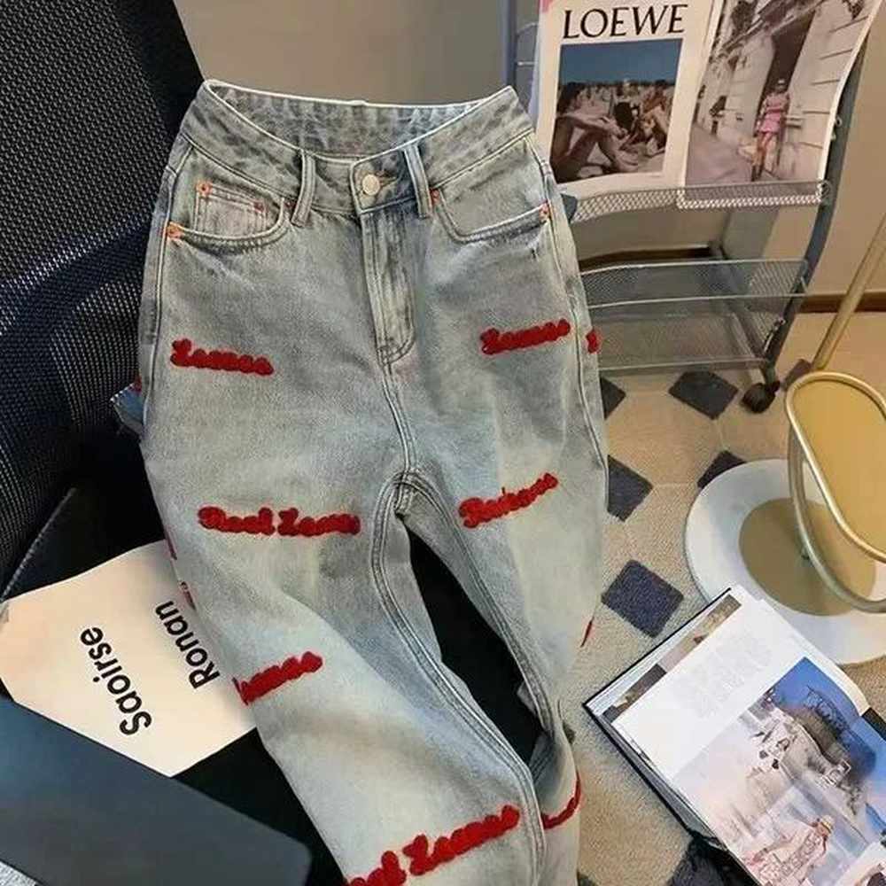 womens jeans retro light blue high waisted straight leg jeans