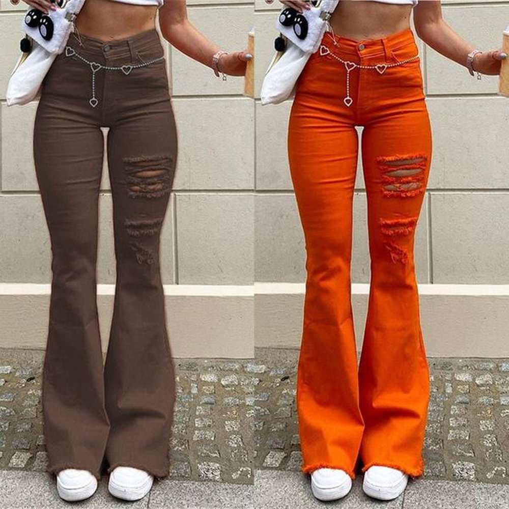 womens jeans ripped flared women high waist slim denim pants