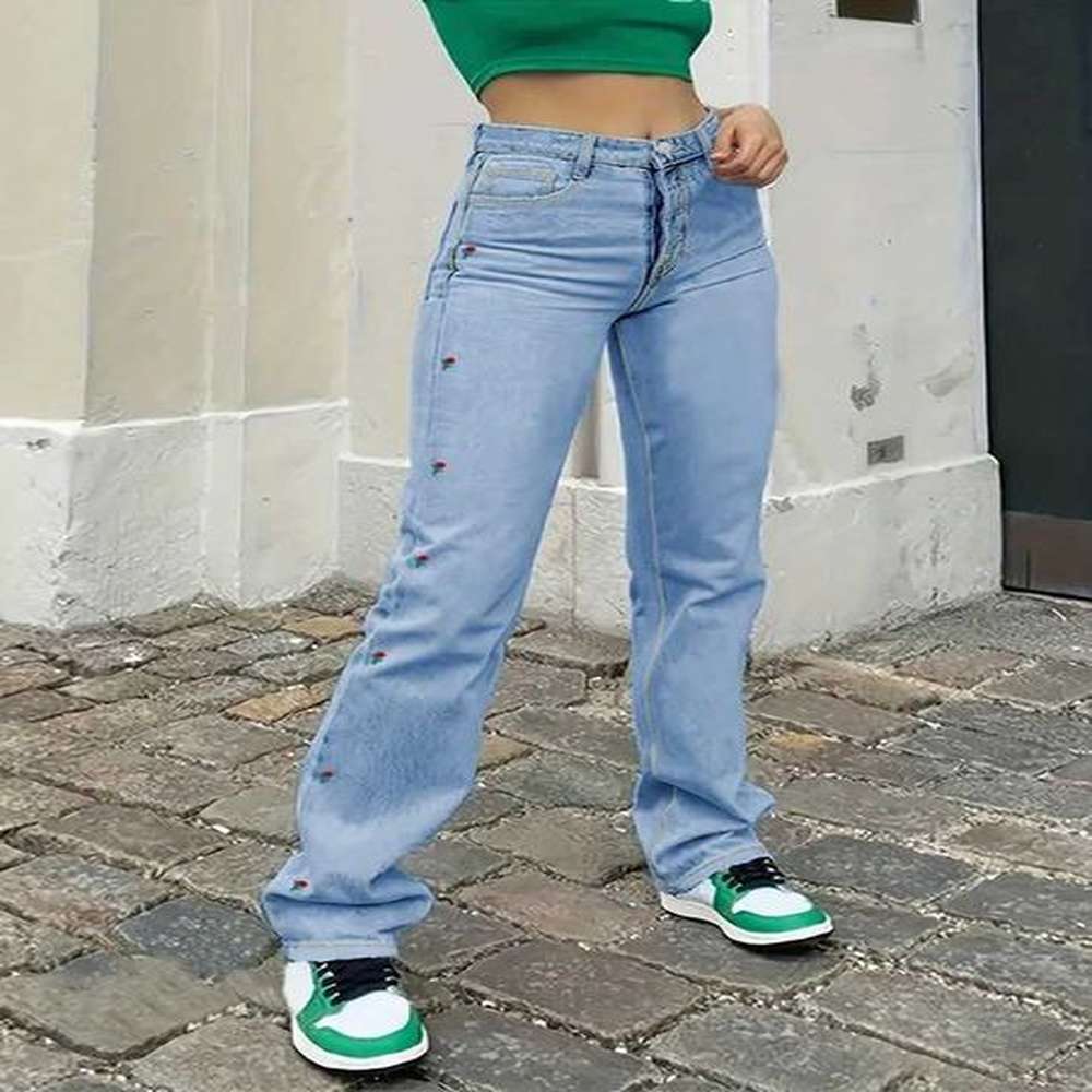 womens jeans strt trend womens embroidered slimfit straightleg pants jeans