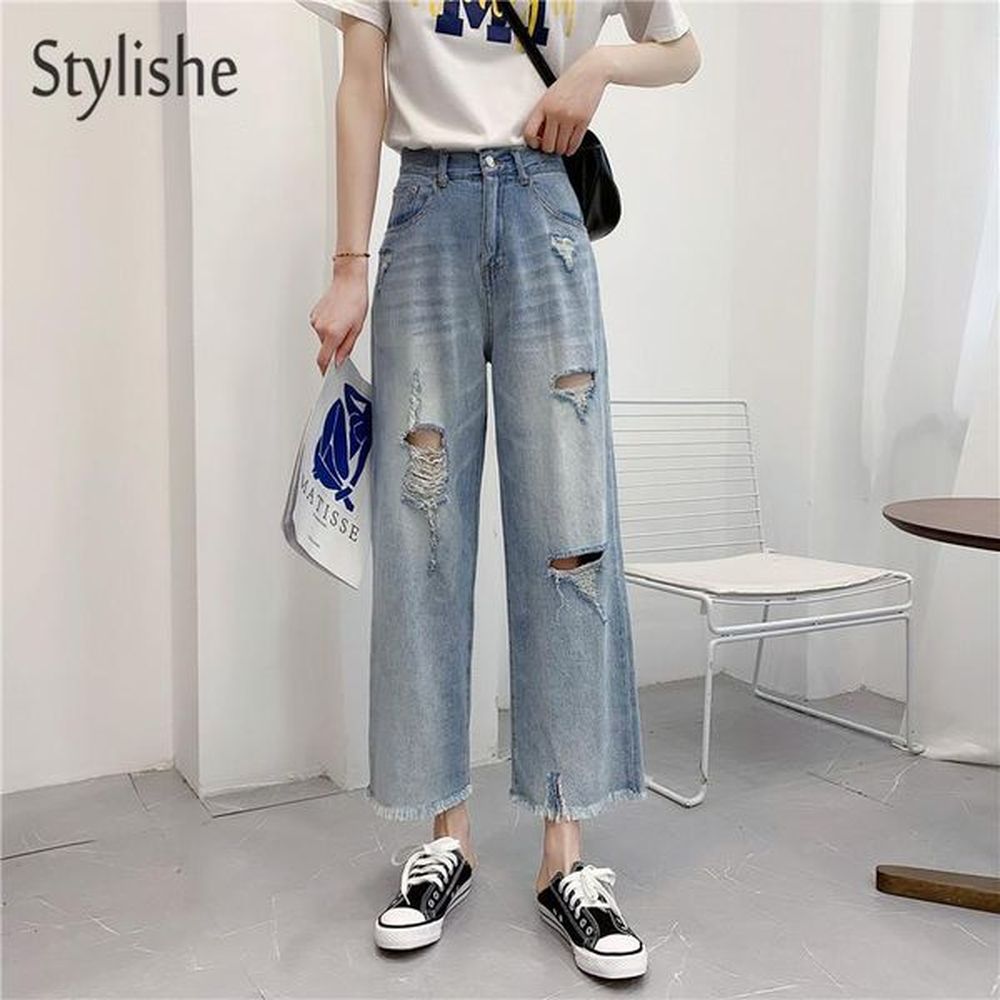 womens jeans stylishe women high waist yk baggy ripped wide