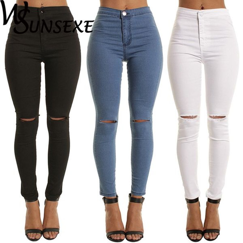 womens jeans summer style white hole skinny ripped women jeggings