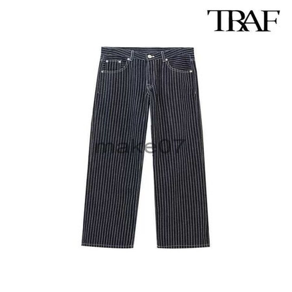 womens jeans traf women fashion with pockets striped denim jeans
