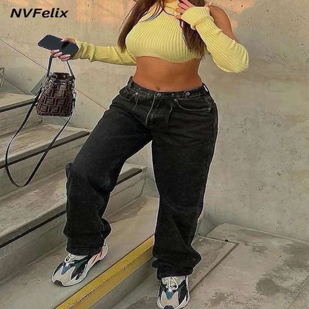 womens jeans vintage black woman high waist streetwear baggy mom