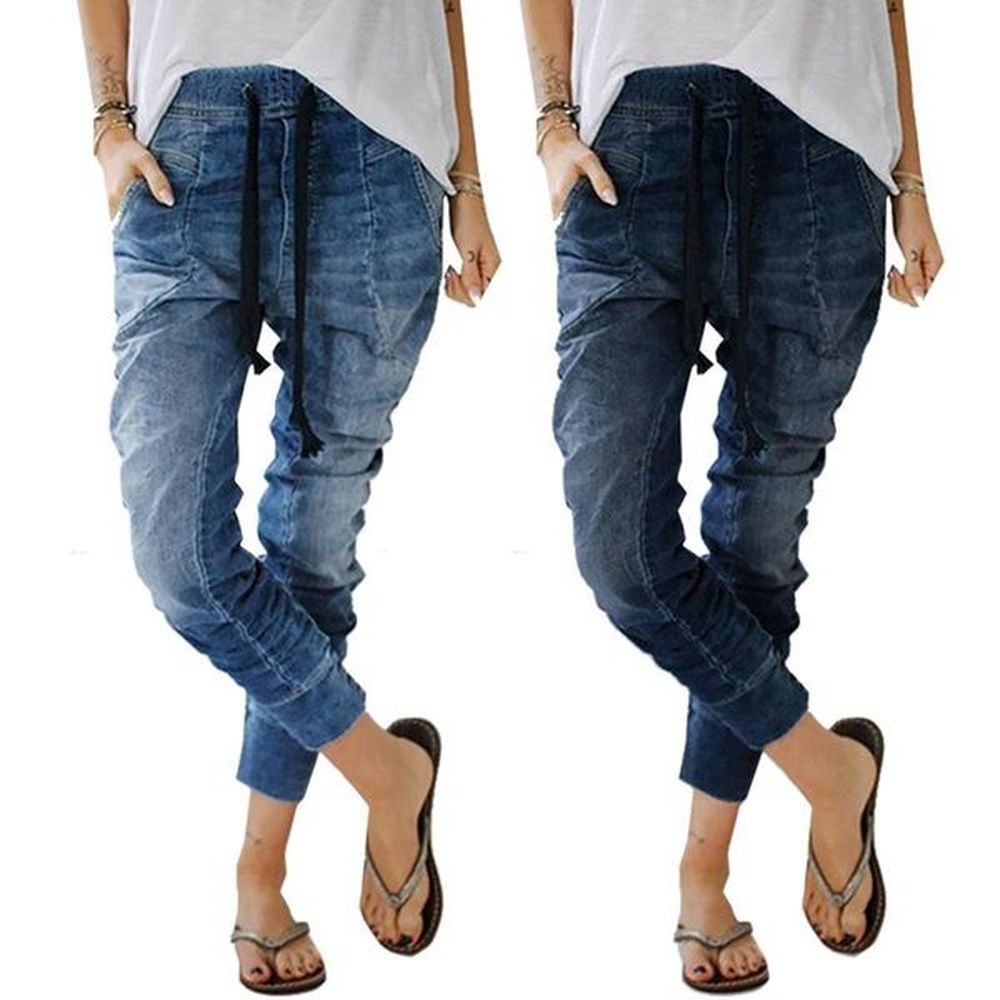womens jeans women drawstring joggers elastic waise pants stacked denim