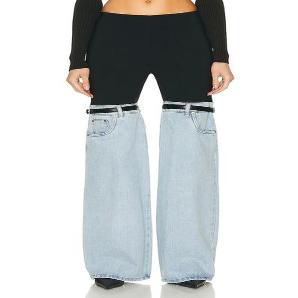 womens jeans womens jeans high waist straight patchwork pu leather