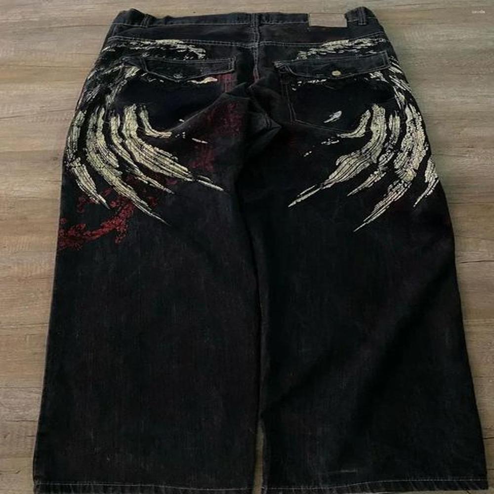 womens jeans yk vintage harajuku hip hop wing pattern embroidery