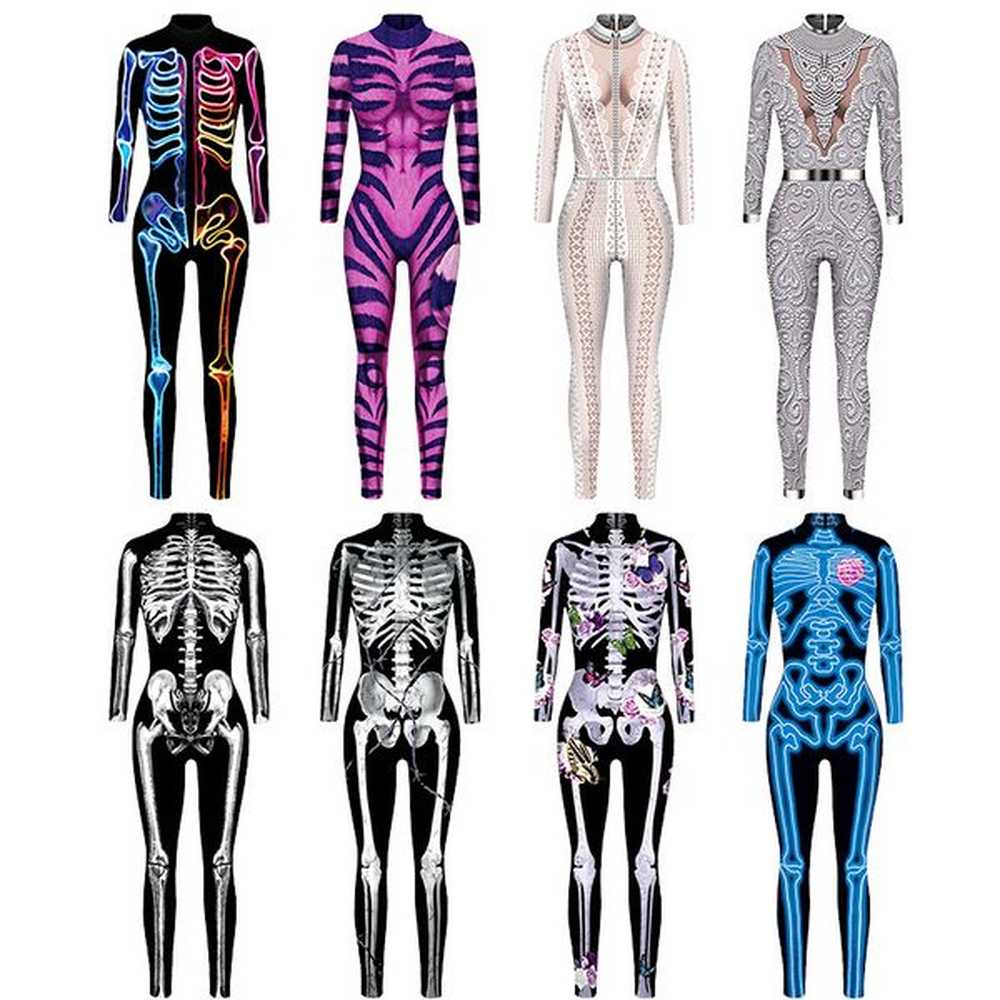 womens jumpsuits d skeleton digital print leotard suit