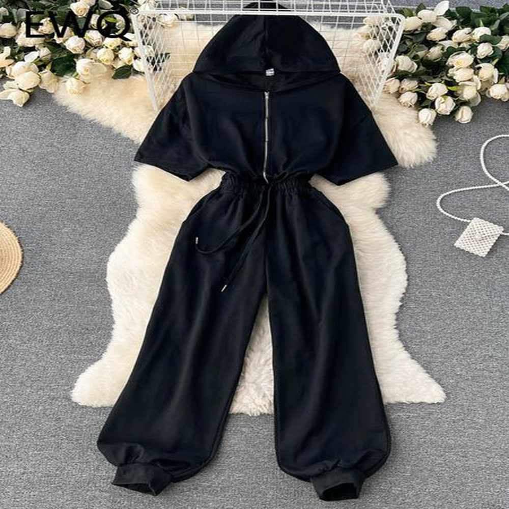 womens jumpsuits rompers ewq sweet style women shirring hooded zipper