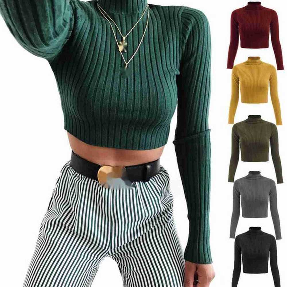 womens knits autumn and winter semi high neck solid color